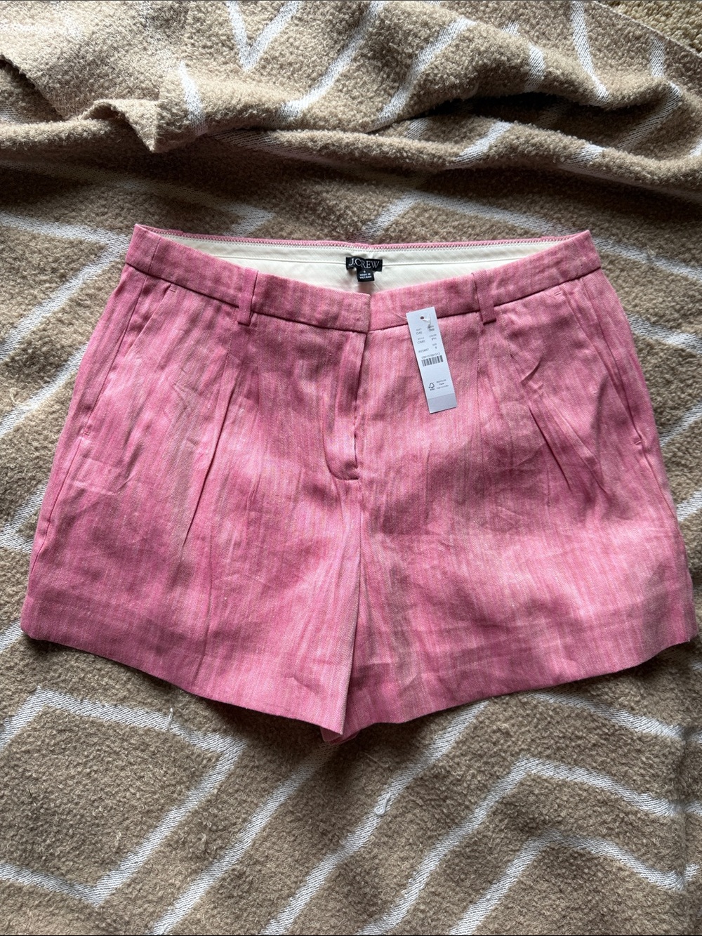 NWT J. Crew Pink Lucia short in herringbone linen blend